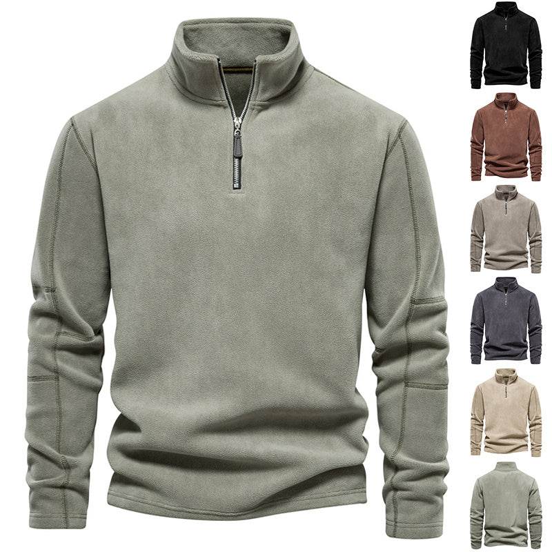 Fashion Personality Stand-collar Zippered Sweatshirt With Fleece Winter Casual Pullover Top Men's Clothing - MYLUXURY LANE ENTERPRISE