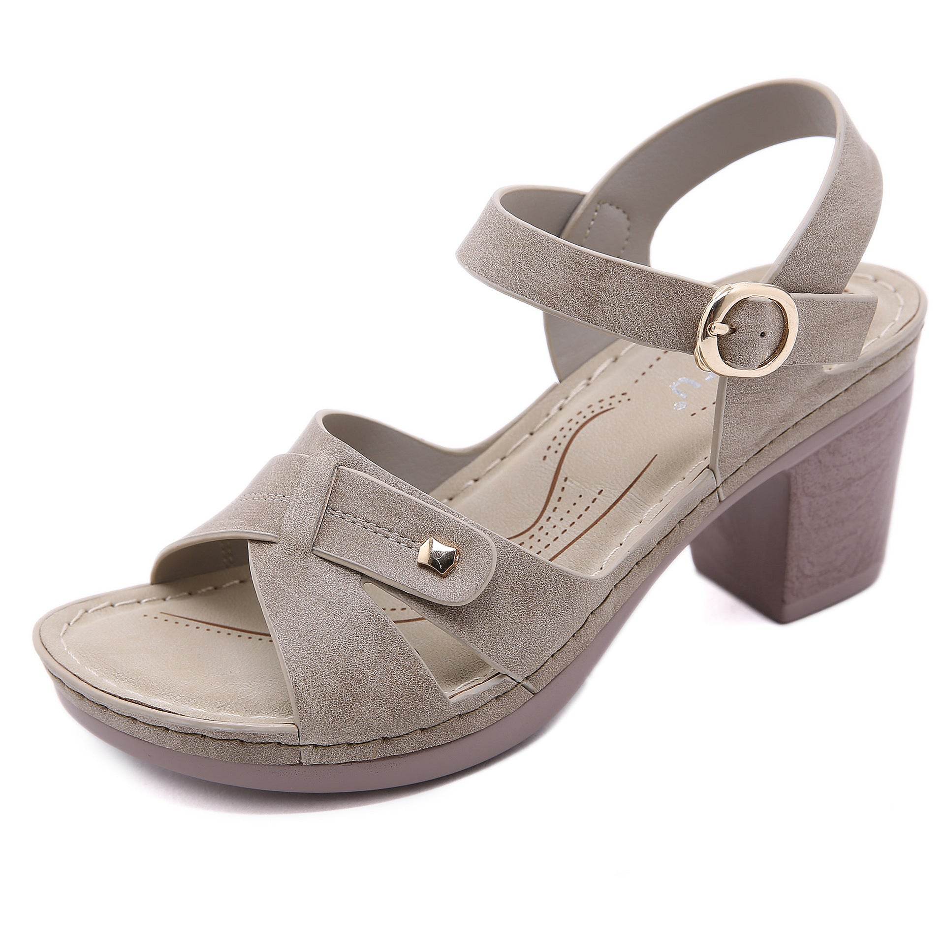 Women's Metal Buckle Stitching Buckle Chunky Heel Comfortable Plus Size Sandals - MYLUXURY LANE ENTERPRISE