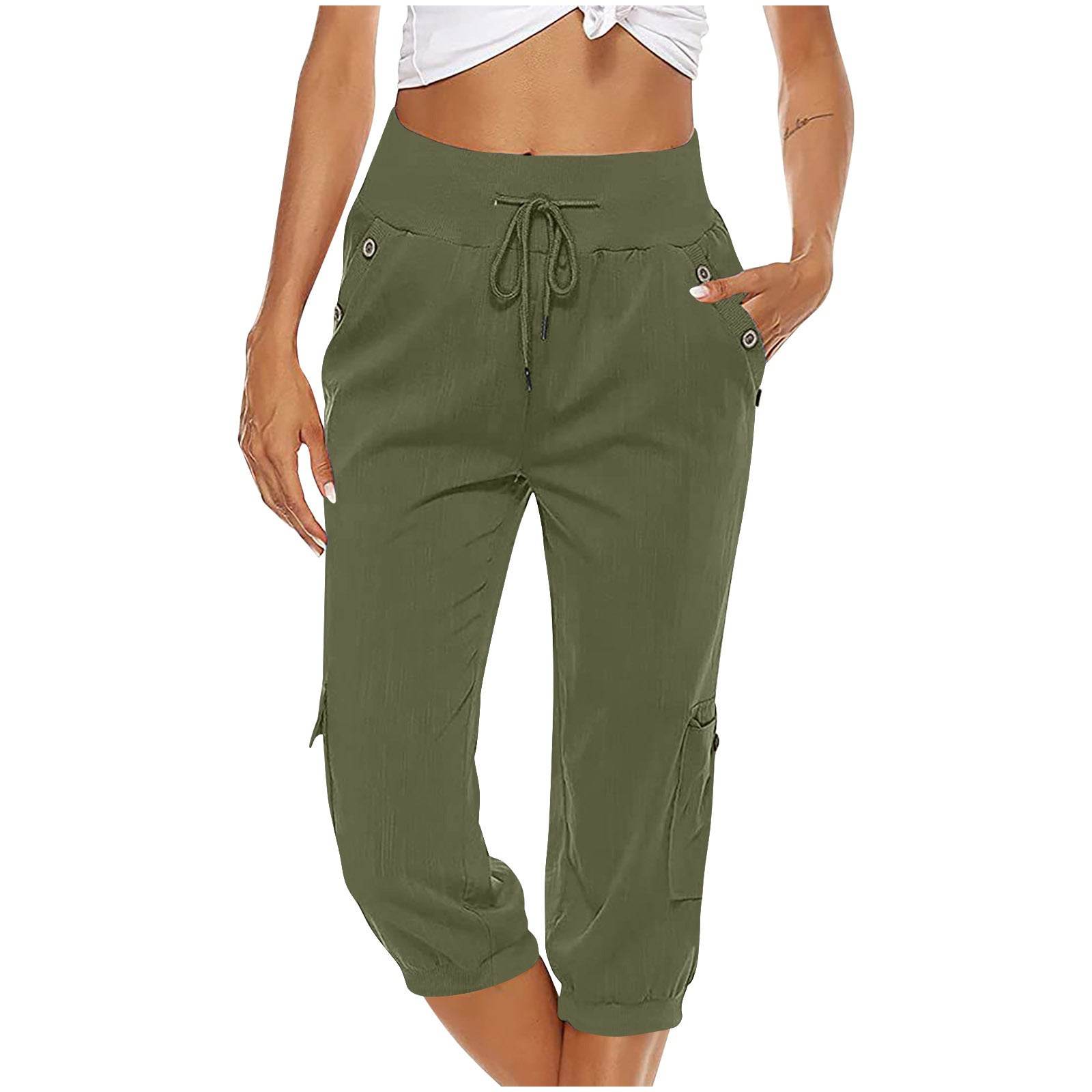 Women's Cropped Pants Cotton Linen Cargo Pocket Casual Pants - MYLUXURY LANE ENTERPRISE