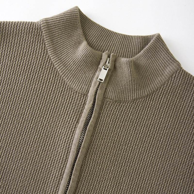 Cardigan Men's Sweater Zipper Solid Color Round Neck - MYLUXURY LANE ENTERPRISE