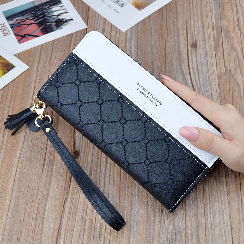 Ladies In Hand Long Zipper Tassel Stitching Embossed Large-capacity Wallet - MYLUXURY LANE ENTERPRISE