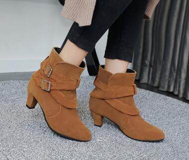 Winter Autumn Leather Casual Women High Heels Pumps Warm Ankle Boots - MYLUXURY LANE ENTERPRISE