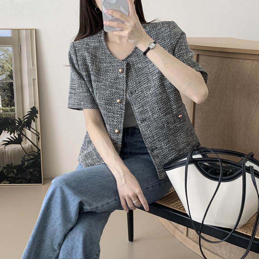 Women's Summer Gray Short Sleeve Coat Top - MYLUXURY LANE ENTERPRISE