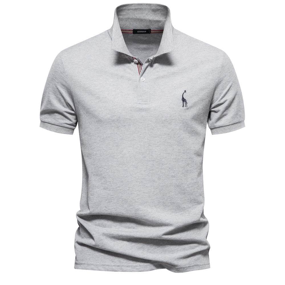 Deer Embroidered Men's T-shirt Solid Color Polo Collar Basic Style Short-sleeved Shirt Men - MYLUXURY LANE ENTERPRISE
