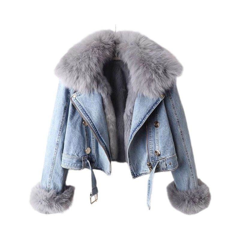 Detachable Fox Fur Rabbit Fur Liner Denim Coat - MYLUXURY LANE ENTERPRISE