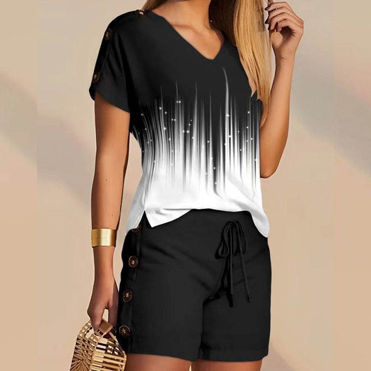 Comfortable Decorative Buttons Short-sleeved Shorts Suit - MYLUXURY LANE ENTERPRISE