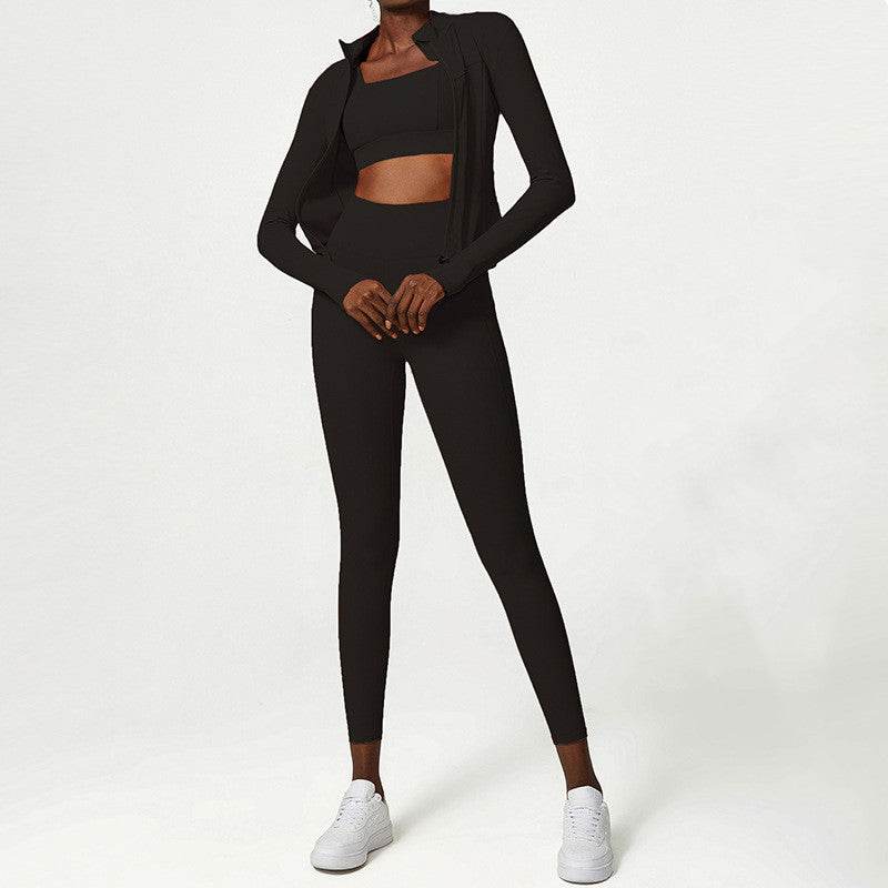 Two Piece Nude Yoga Suit Jacket Pants - MYLUXURY LANE ENTERPRISE