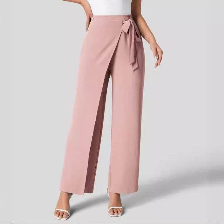 Women's High Waist Tie Side Invisible Zipper Wide Leg Pants - MYLUXURY LANE ENTERPRISE