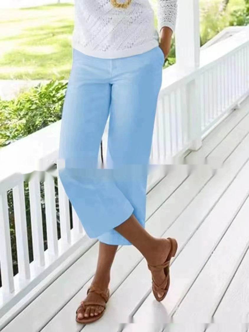 Women's Slub Cotton Linen Elastic-waist Casual Pants - MYLUXURY LANE ENTERPRISE