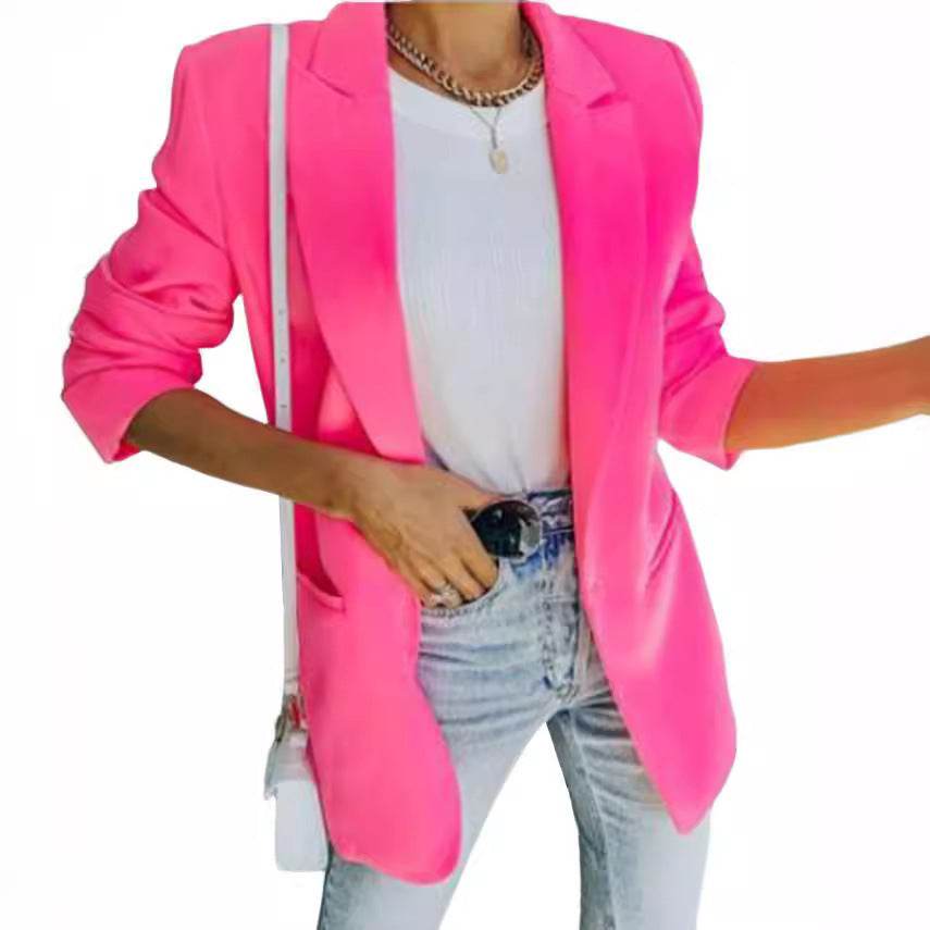 Solid Color Lapel Long Sleeve Small Suit Jacket - MYLUXURY LANE ENTERPRISE