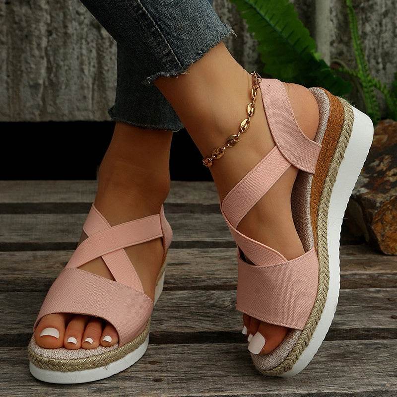Wedge Sandals For Women Cross-strap Platform Gladiator Hemp Heel Shoes Summer - MYLUXURY LANE ENTERPRISE