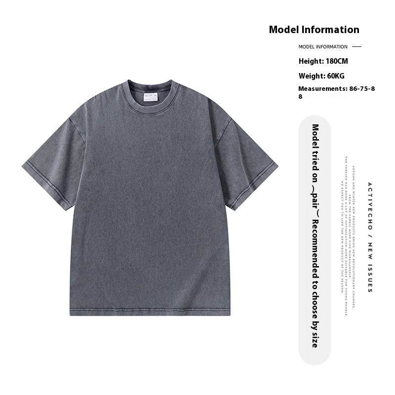 Washed Old T-shirt Men's Drop Shoulder Loose Cotton Base Shirt - MYLUXURY LANE ENTERPRISE