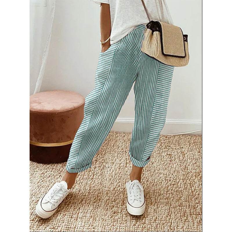 Women's Striped Print Trousers Summer Fashion Casual Loose Pants - MYLUXURY LANE ENTERPRISE