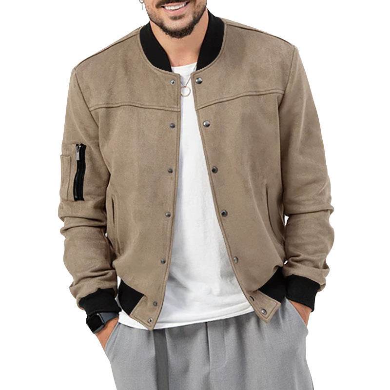 Suede Stand Collar Men's Button Cardigan - MYLUXURY LANE ENTERPRISE