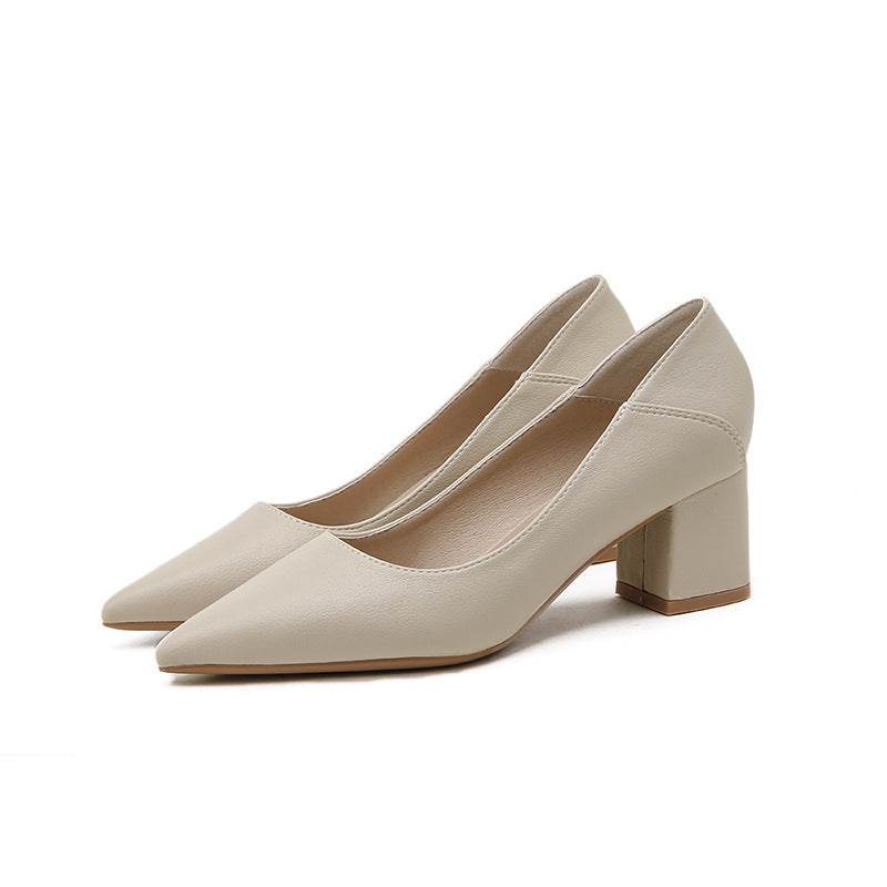 Pointed Toe Thick Heel Shallow Mouth High Heels Soft Leather - MYLUXURY LANE ENTERPRISE