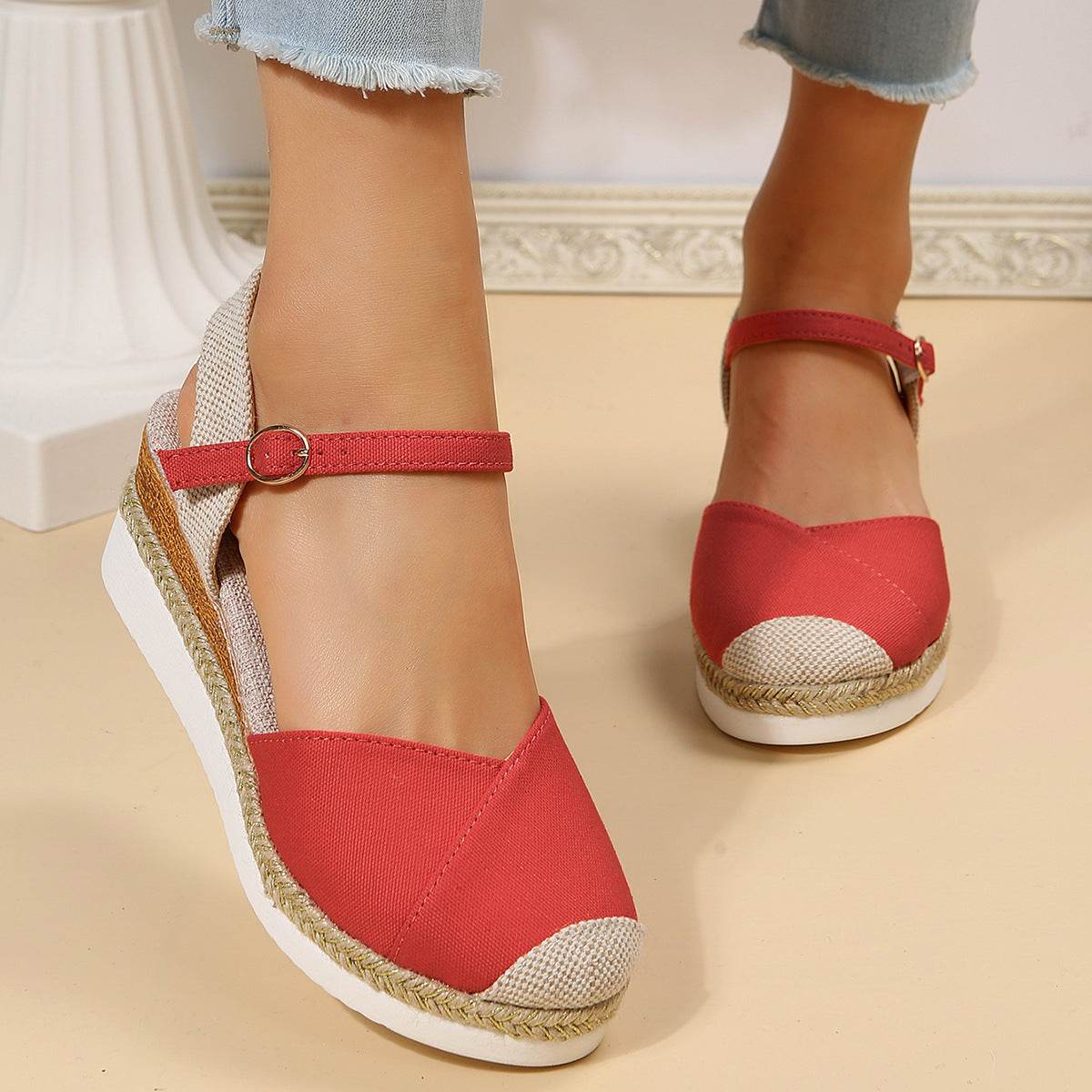 Women's Fashion Casual Wedge Closed Toe Outer Buckle Sandals - MYLUXURY LANE ENTERPRISE