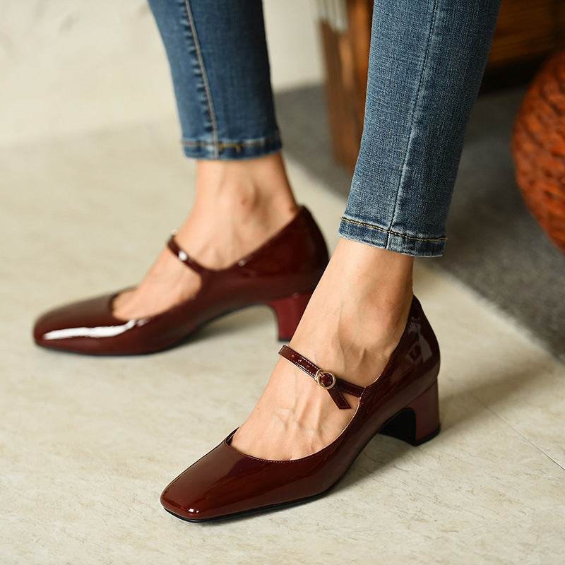 Burgundy bright strap square toe - MYLUXURY LANE ENTERPRISE