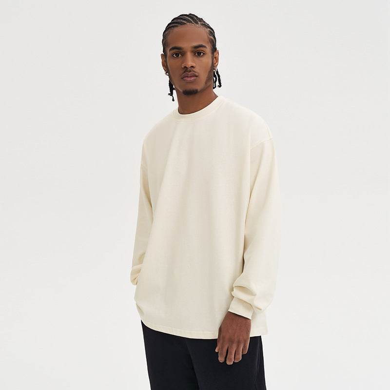 280g Solid Color Heavy Cotton Loose Basic Style Bottoming Long Sleeve T-shirt - MYLUXURY LANE ENTERPRISE