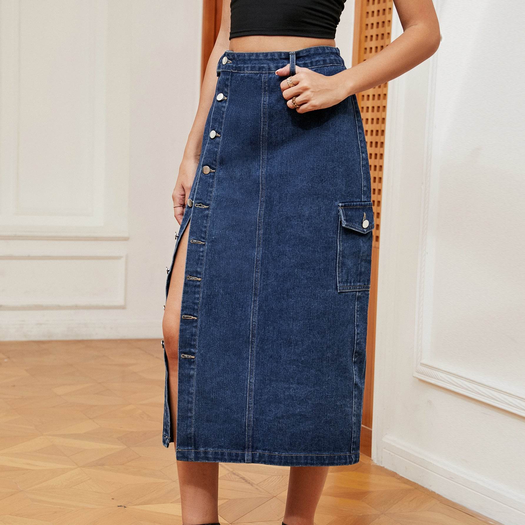 European And American Hot Girls Half Elastic Denim Cargo Pants Casual Skirt - MYLUXURY LANE ENTERPRISE