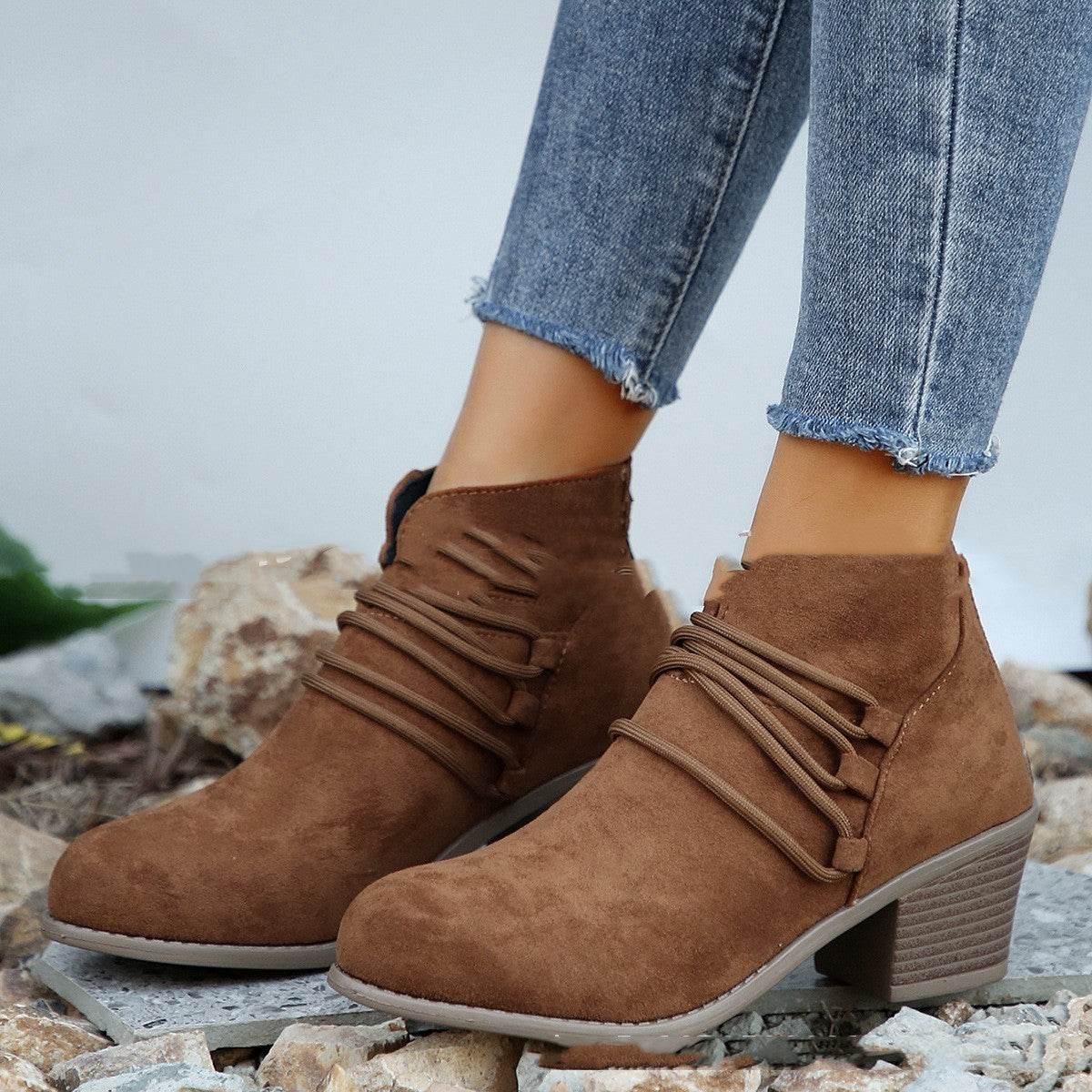 Mid Heel Boots Women's Chunky Heel Martin Boots - MYLUXURY LANE ENTERPRISE