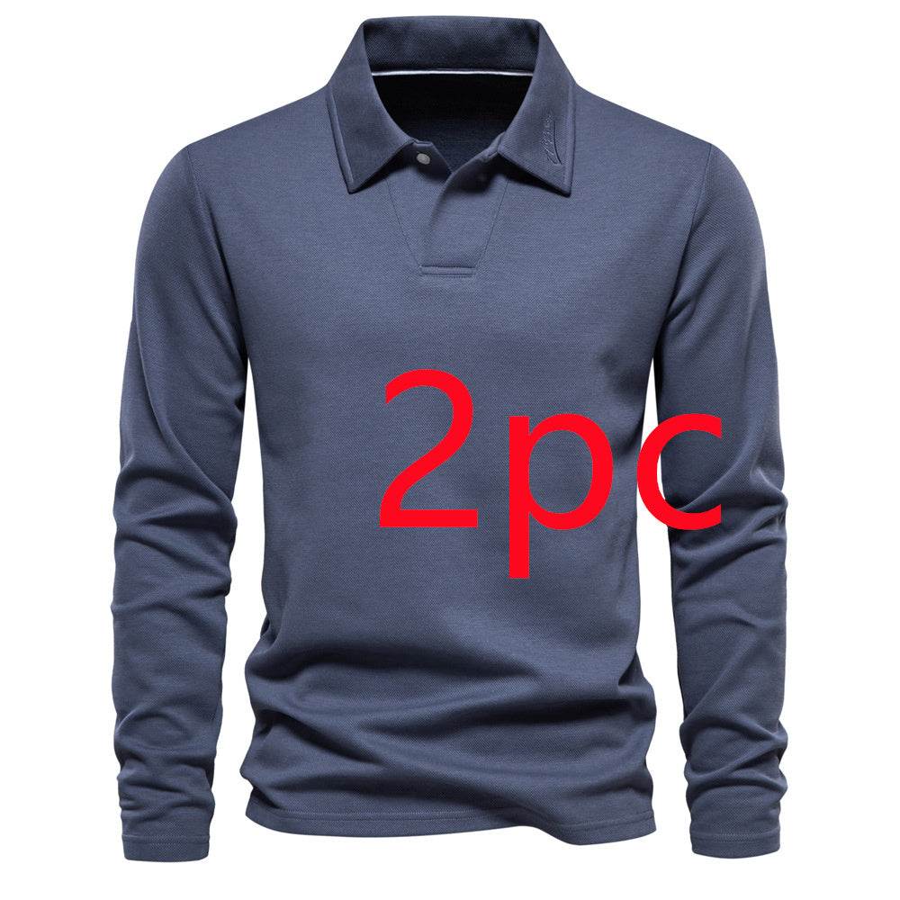 Fashion Lapel Long-sleeved Polo Shirt Men's Casual Solid Color Tops Clothing - MYLUXURY LANE ENTERPRISE