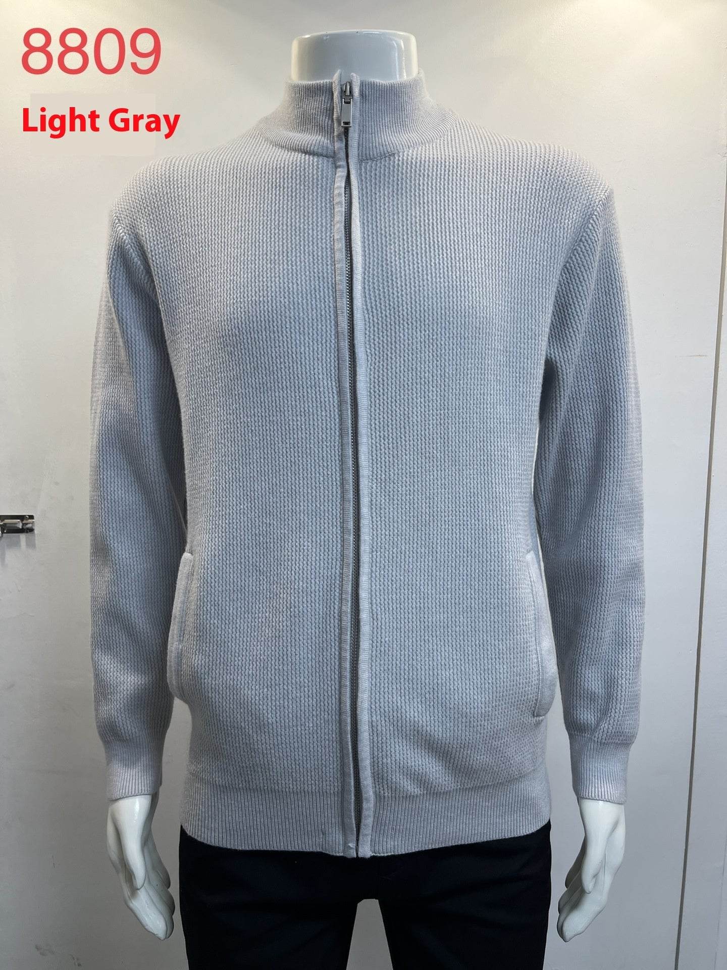 Cardigan Men's Sweater Zipper Solid Color Round Neck - MYLUXURY LANE ENTERPRISE