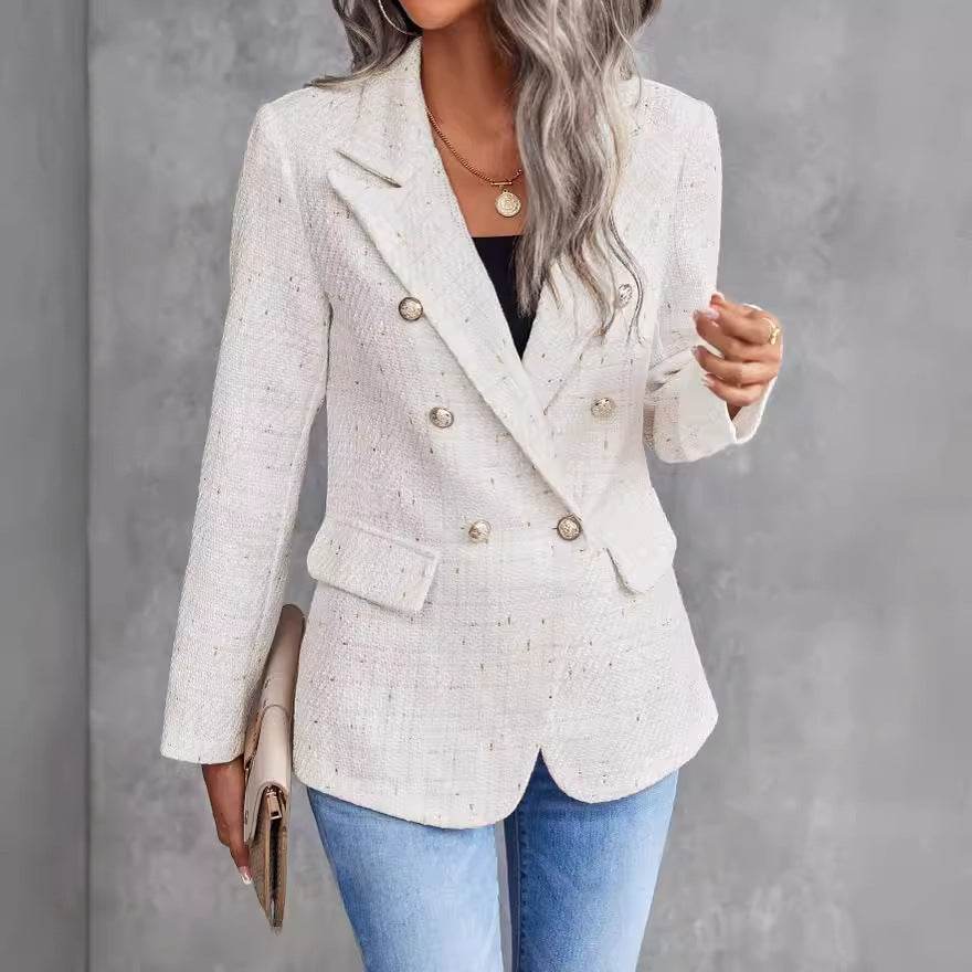 Women's Clothes Hot-selling Lapel Double Breasted Tweed Suit Jacket - MYLUXURY LANE ENTERPRISE
