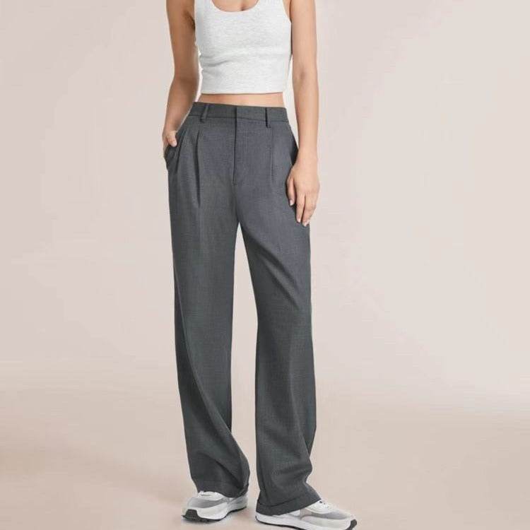 Commuter Drooping Slimming Solid Pocket High Waist Wide Leg Pants - MYLUXURY LANE ENTERPRISE