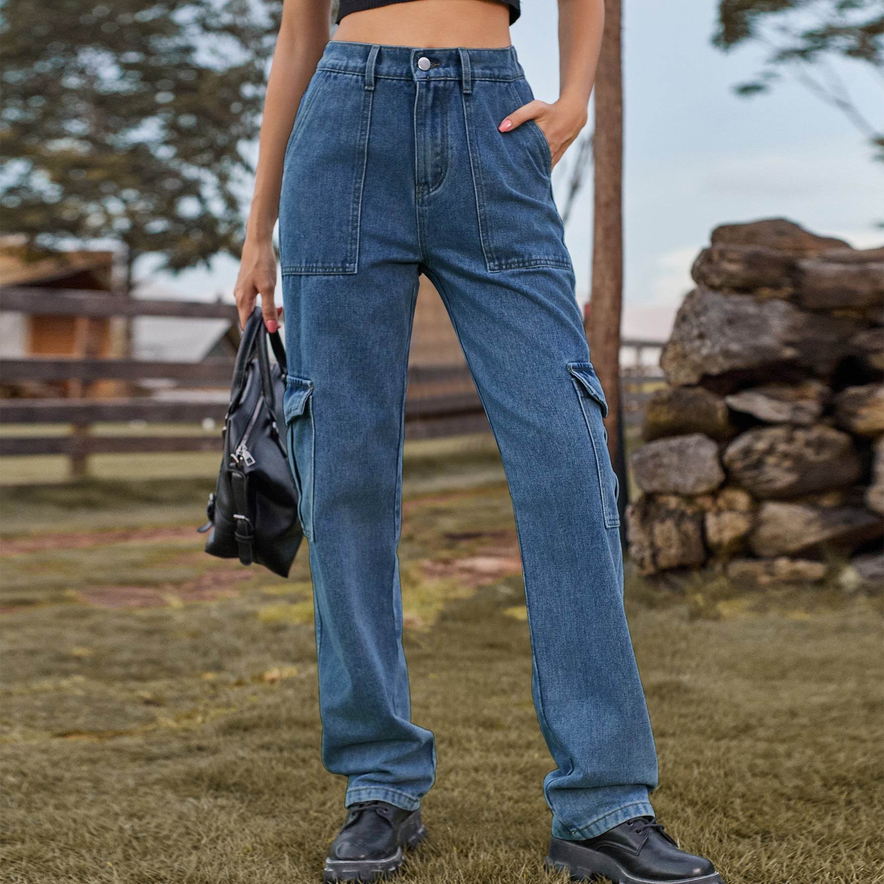 Retro Washed Half Elastic Design Jeans For Women - MYLUXURY LANE ENTERPRISE