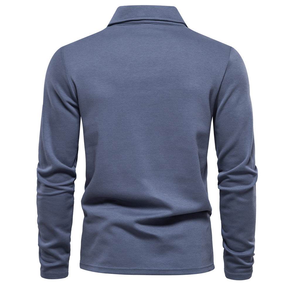 Fashion Lapel Long-sleeved Polo Shirt Men's Casual Solid Color Tops Clothing - MYLUXURY LANE ENTERPRISE