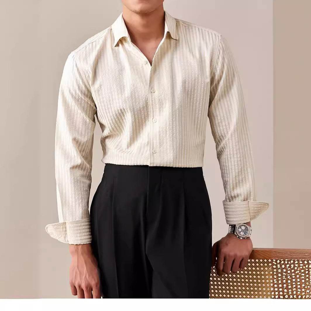 Italian One-piece Collar White Shirt Men's Long Sleeve - MYLUXURY LANE ENTERPRISE
