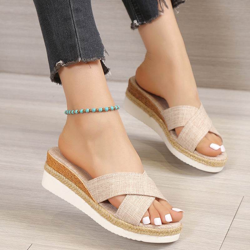Summer Shoes Women Hemp Wedge Sandals Platform Slippers - MYLUXURY LANE ENTERPRISE