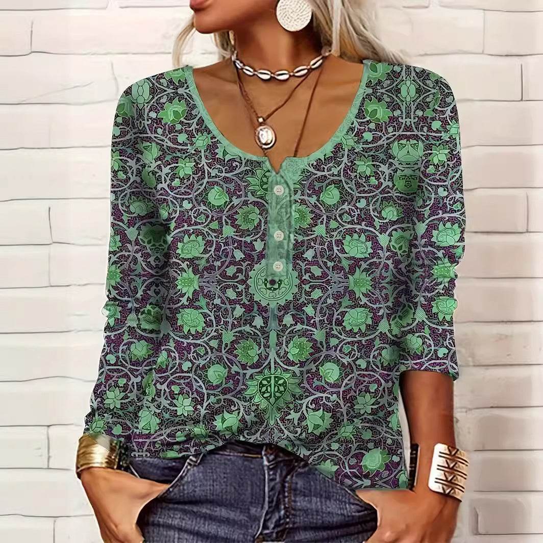 Women's V-neck Ethnic Print Plus Size T-shirt - MYLUXURY LANE ENTERPRISE