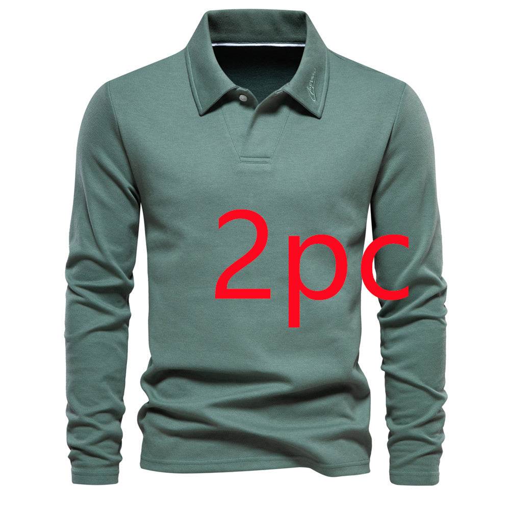 Fashion Lapel Long-sleeved Polo Shirt Men's Casual Solid Color Tops Clothing - MYLUXURY LANE ENTERPRISE