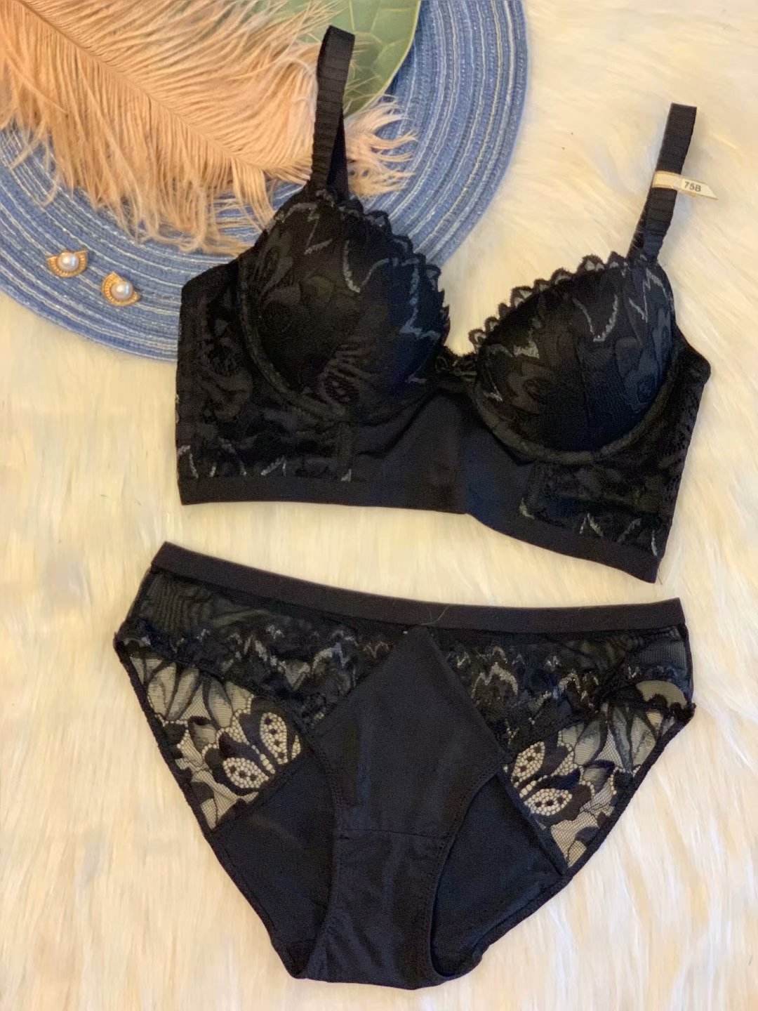 Lace embroidered wings widen and gather to adjust the bra set - MYLUXURY LANE ENTERPRISE