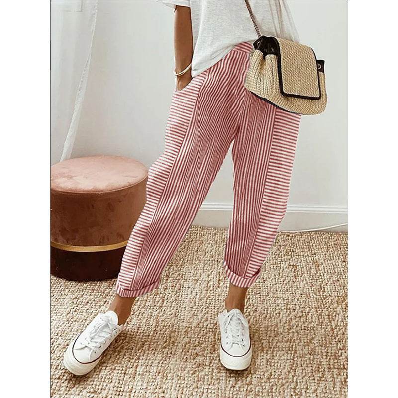 Women's Striped Print Trousers Summer Fashion Casual Loose Pants - MYLUXURY LANE ENTERPRISE