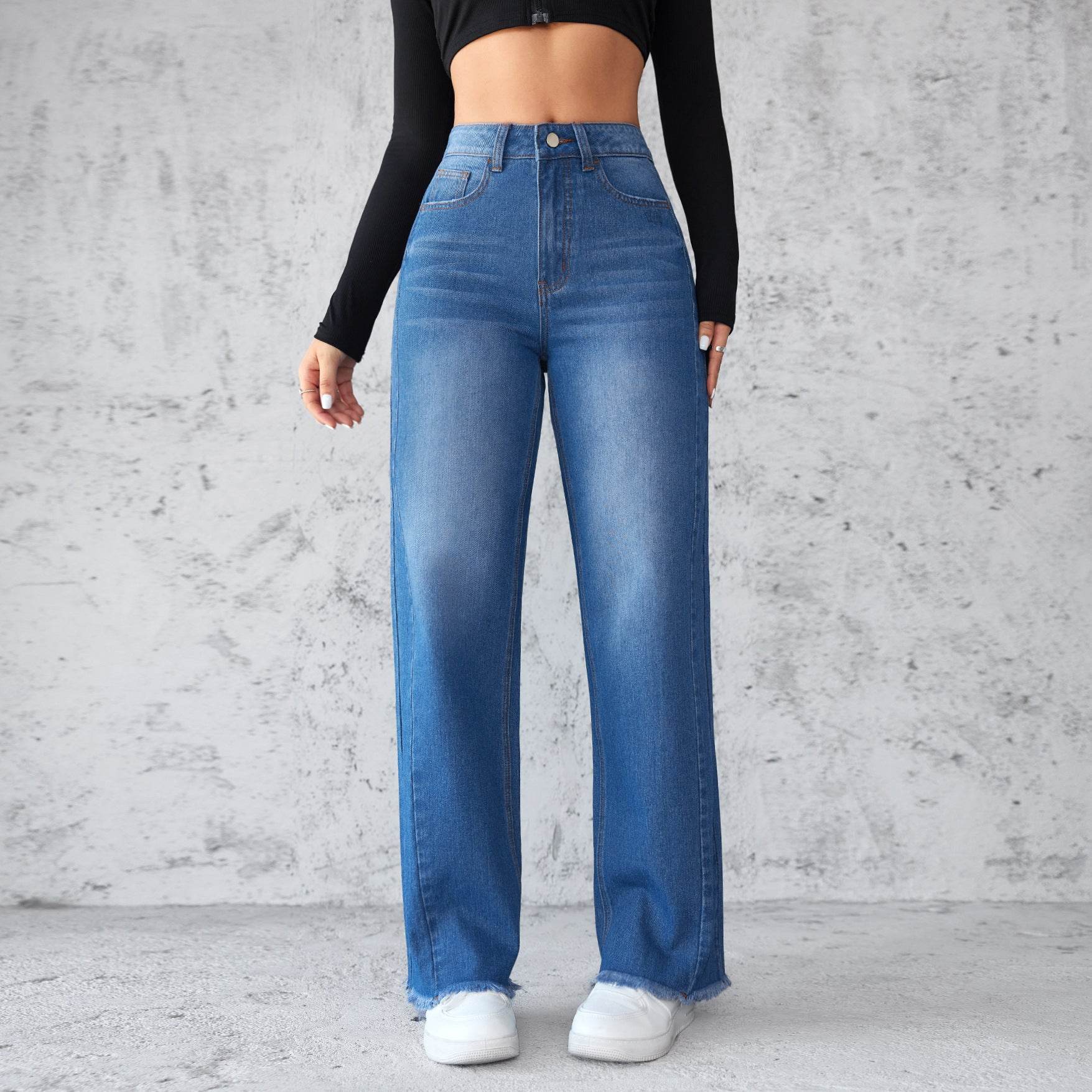 Fashion Straight Wide-leg Jeans Casual High-waist Non-elastic Womens Clothing - MYLUXURY LANE ENTERPRISE