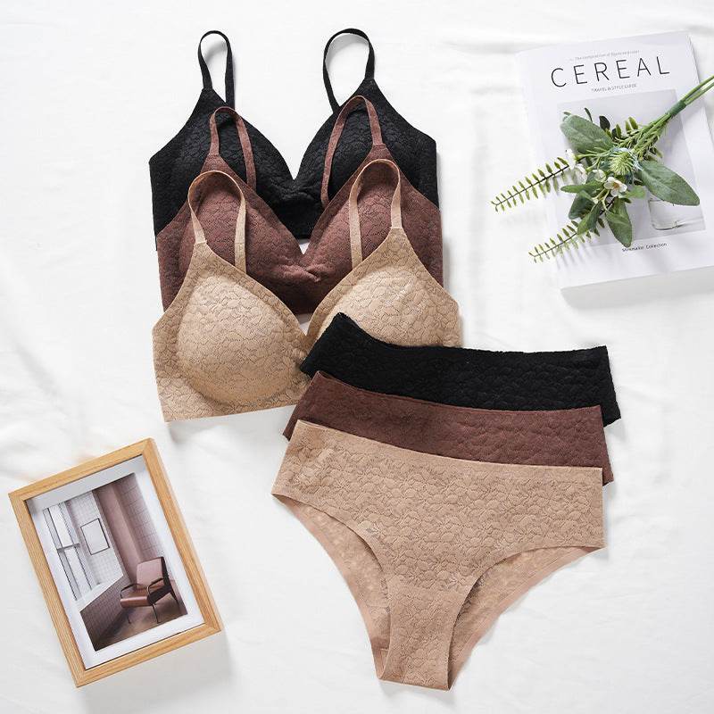 Sexy Lei French Silk Underwear Women's Pure Desire Style Lace Push Up Small Breasts No Steel Ring Bra Panties Set - MYLUXURY LANE ENTERPRISE