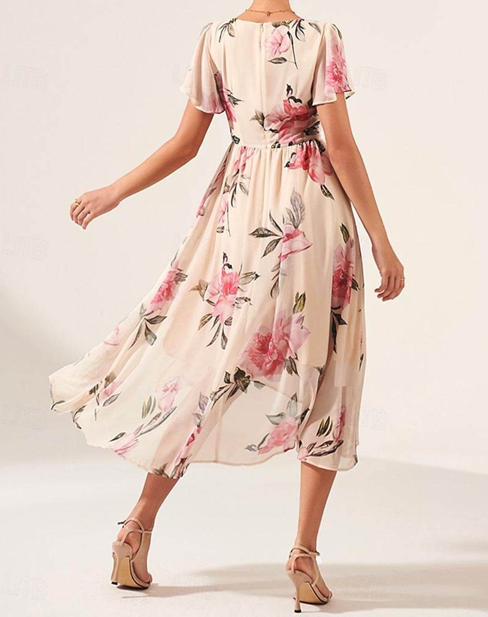 V-neck Mid-length Slim-fit Printed Dress - MYLUXURY LANE ENTERPRISE