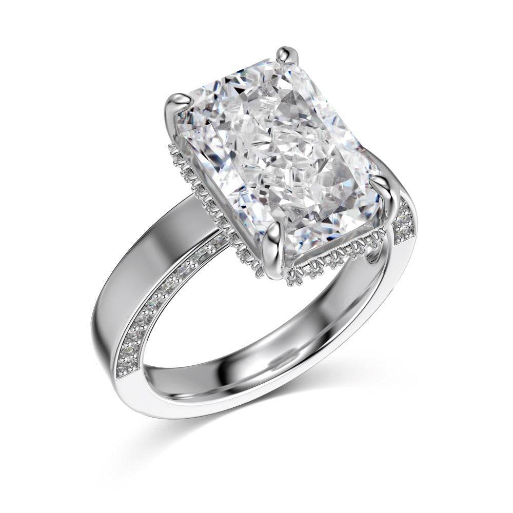 S925 Sterling Silver Rectangular Ice Flower Cut 8A Round Zirconium Ring Shank Side Inlaid Minority Fashion Design High-grade Ring - MYLUXURY LANE ENTERPRISE