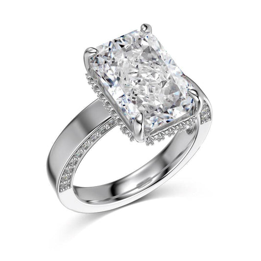 S925 Sterling Silver Rectangular Ice Flower Cut 8A Round Zirconium Ring Shank Side Inlaid Minority Fashion Design High-grade Ring - MYLUXURY LANE ENTERPRISE
