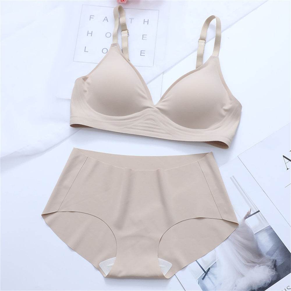Korean Naked Extended Bra Set Ladies' Traceless Rim-free Underwear Thickened Small Breasts Gathering - MYLUXURY LANE ENTERPRISE
