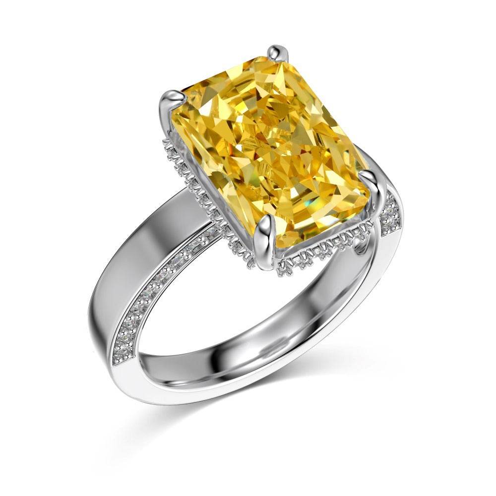 S925 Sterling Silver Rectangular Ice Flower Cut 8A Round Zirconium Ring Shank Side Inlaid Minority Fashion Design High-grade Ring - MYLUXURY LANE ENTERPRISE