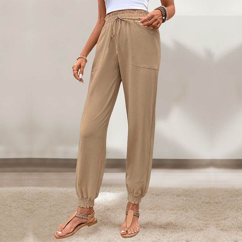 Women's Lace Up Elastic Waist Skinny Pants - MYLUXURY LANE ENTERPRISE