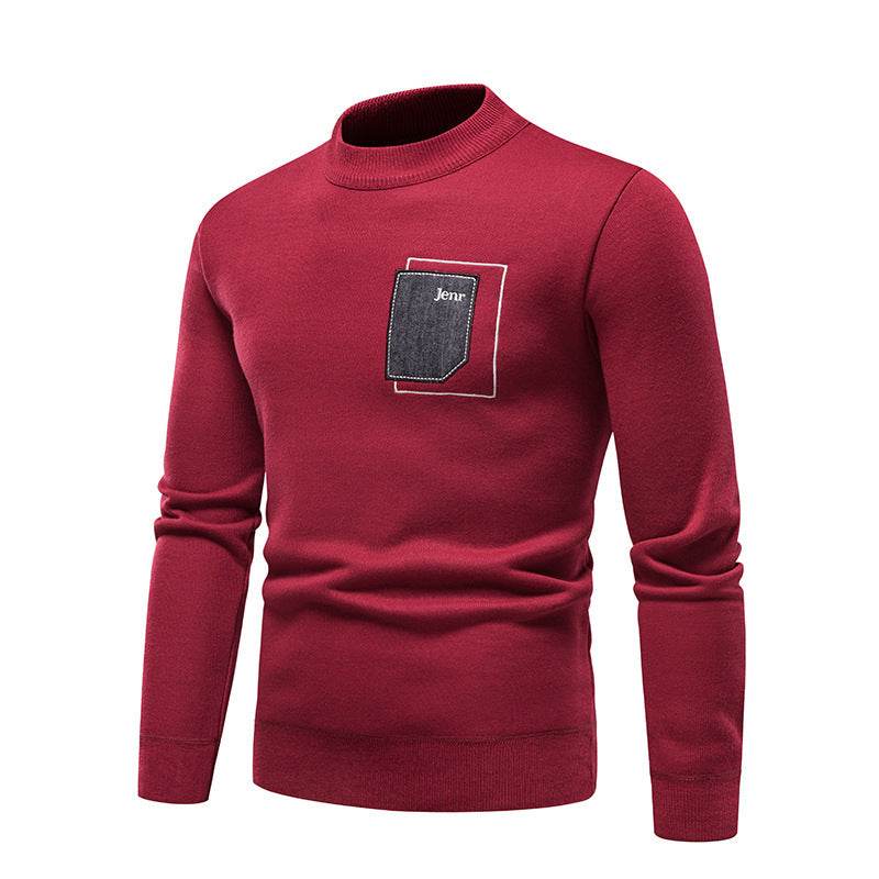 Men's Pasted Letter Embroidered Sweater Half High Neck - MYLUXURY LANE ENTERPRISE