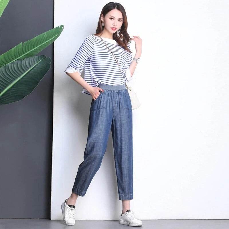 Draped Tencel denim harem pants - MYLUXURY LANE ENTERPRISE