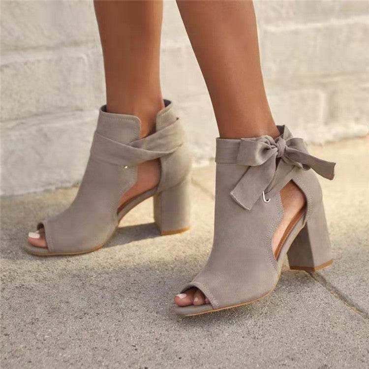 Women's European And American Side Empty Bow Thick Heel Fish Mouth - MYLUXURY LANE ENTERPRISE