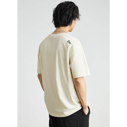 Embroidered Crew Neck T-shirt Cotton Double Yarn Loose - MYLUXURY LANE ENTERPRISE