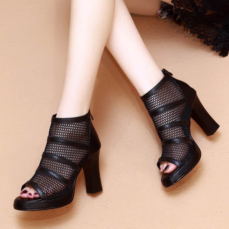 Mesh Shoes Women's High Heels With Thick Heels - MYLUXURY LANE ENTERPRISE