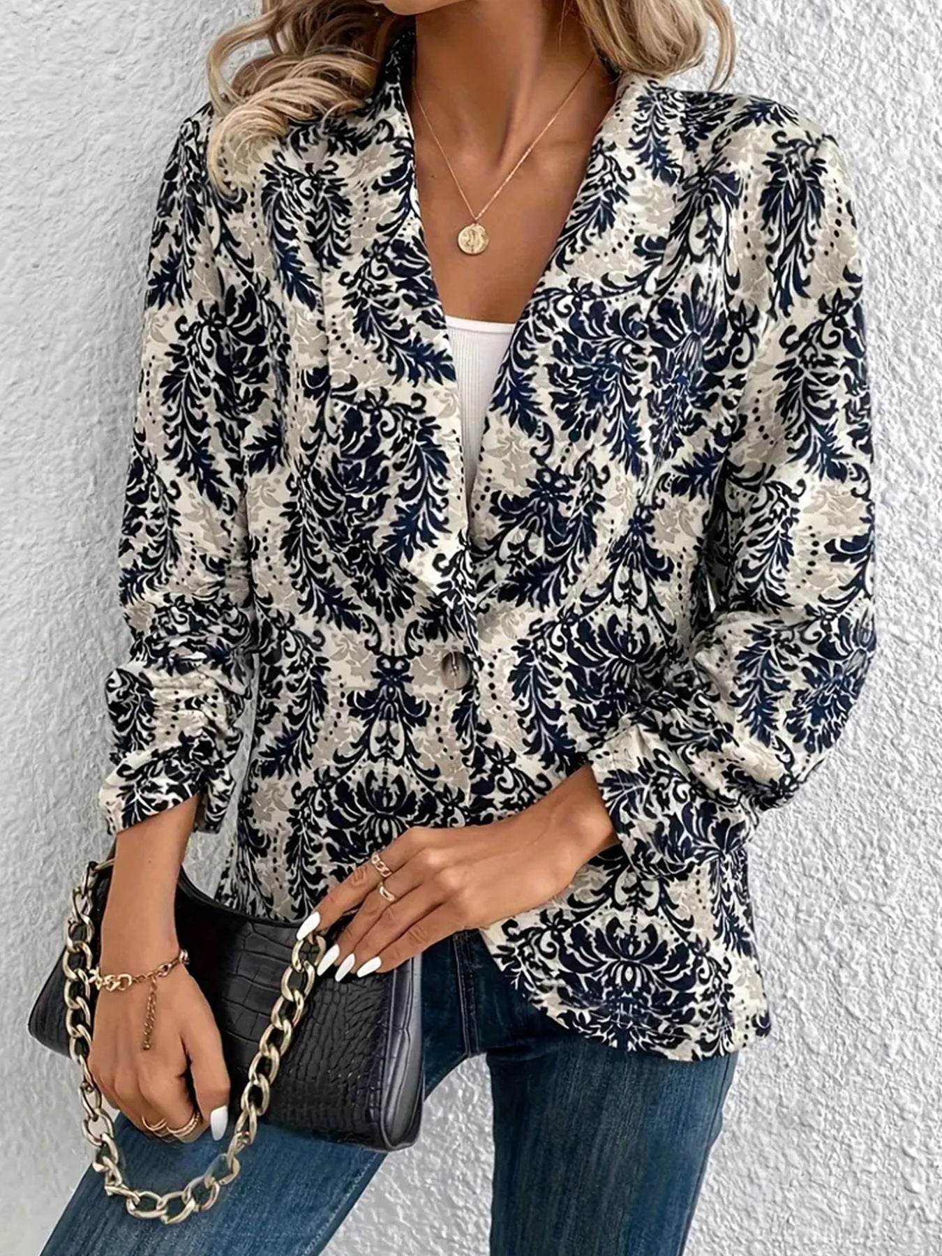 Women's Fashionable Cardigan Lapel Long Sleeve Printed Jacket Small Suit - MYLUXURY LANE ENTERPRISE